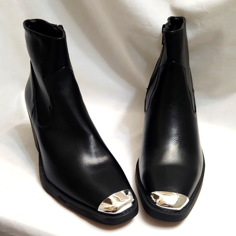 Truffle Collection Black Silver Western Steel Toe Ankle Boots (W Size 38)